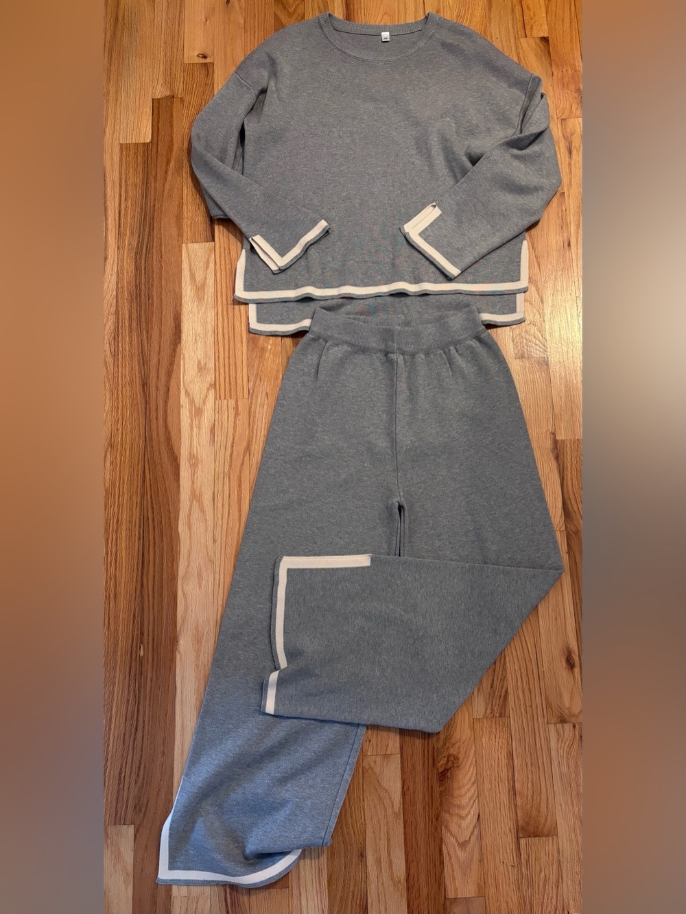 Relaxed Gray Knit Set with Cream Trim – Women's Lounge Set